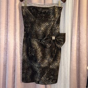 Leopard Print Strapless Dress with Bow